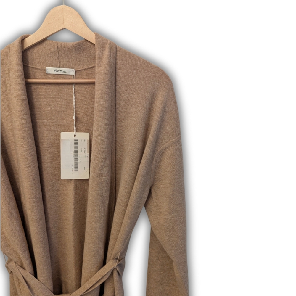 MaxMara BNWT 100% Cashmere Robinia Camel Belted Cardigan Sz. M